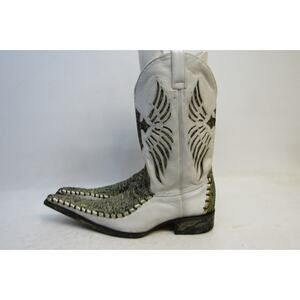 Premier Mens Sz 10.5 D White Leather Gold Cross Wings Inlay Cowboy Western Boots